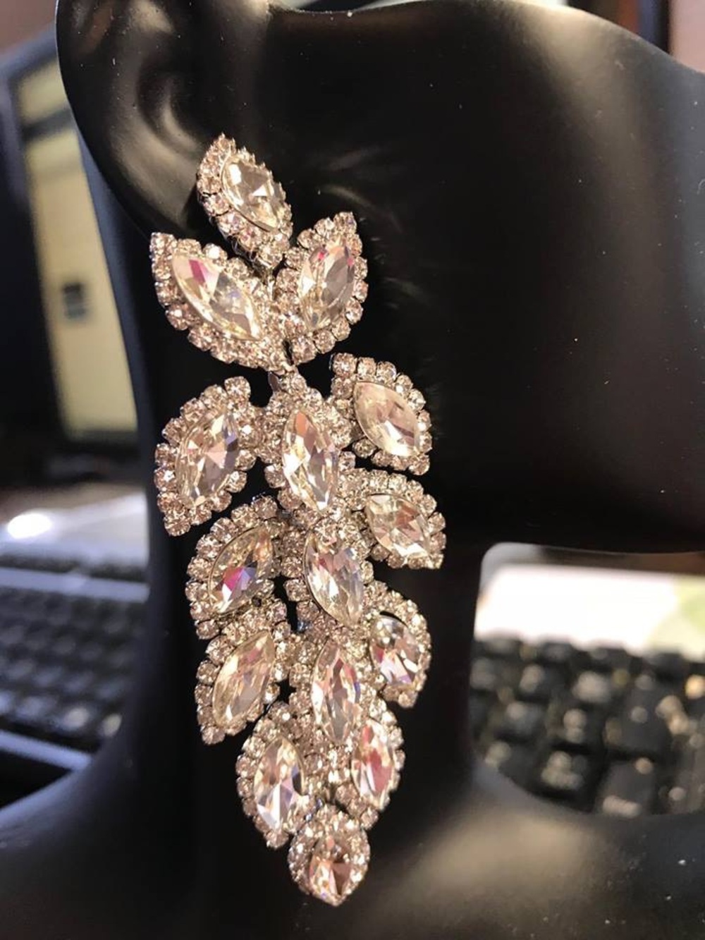 Long Crystal Marquise Pageant Statement Earrings - White